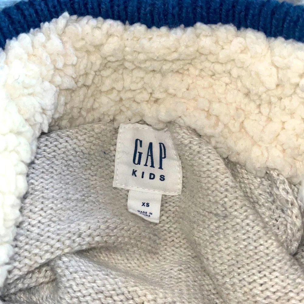 Boys Gap Henley Fisherman Stripe Sweater Sherpa Lined Collar